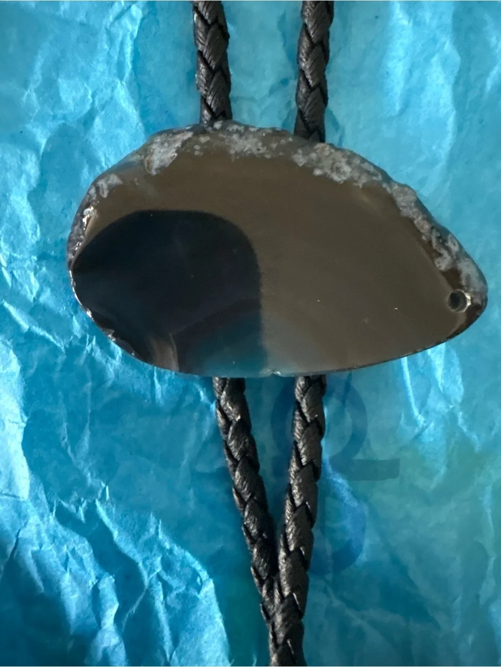 Black Stone Bolo Tie with Braided Cord